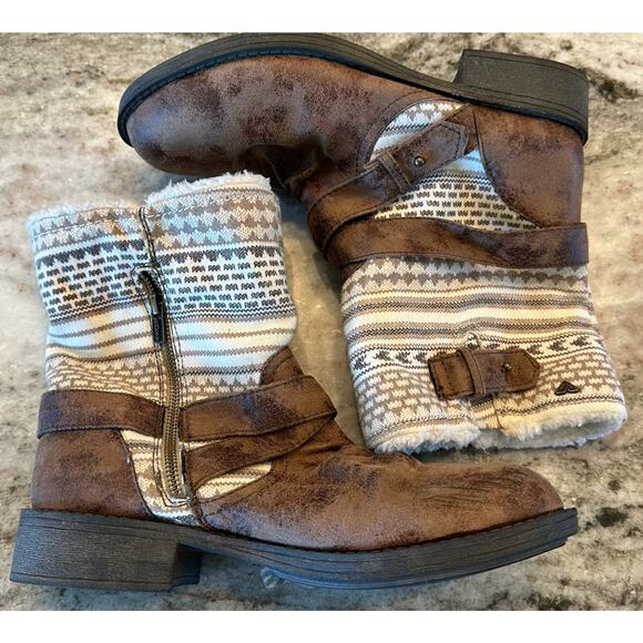 Roxy Storm II Womens Distressed Moto Fur Boots Size 11 - Picture 1 of 8